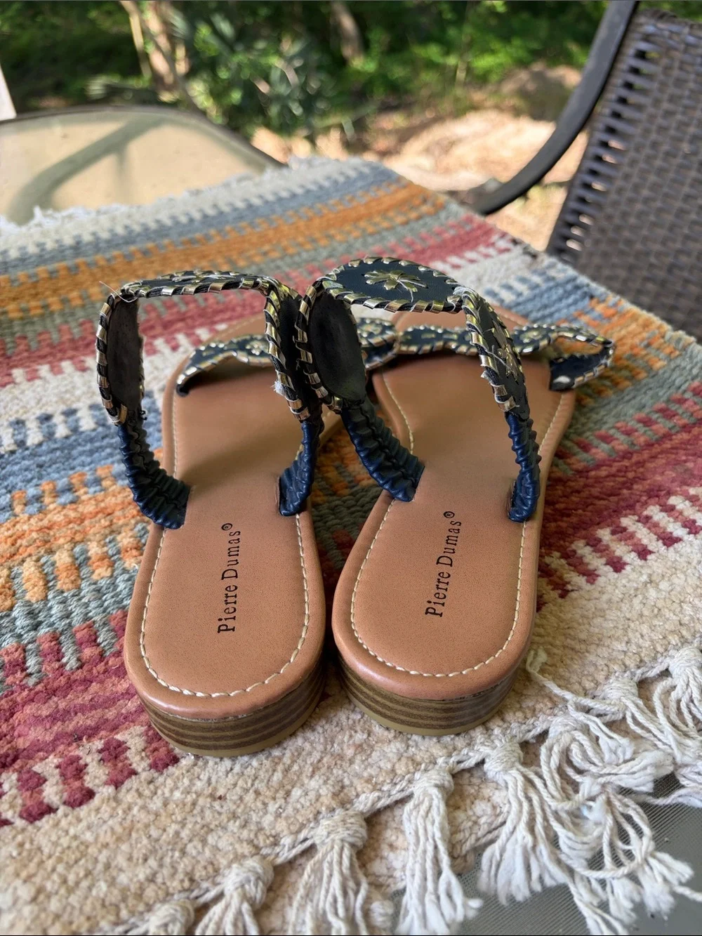 Pierre Dumas Blue and Tan Braided Medallion Sandals - Picture 2 of 4